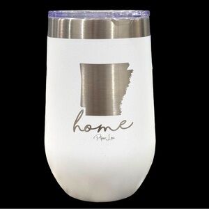 Piper Lou White Insulated Wine Cup w/Lid-Etched State of Arkansas Labeled “Home”